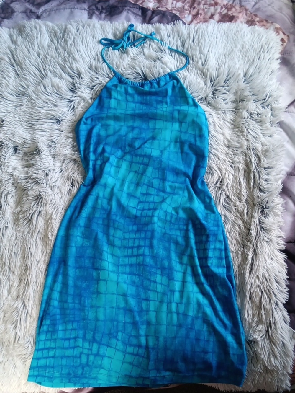 No Boundaries Teal-Blue Halter Tie Mini Dress